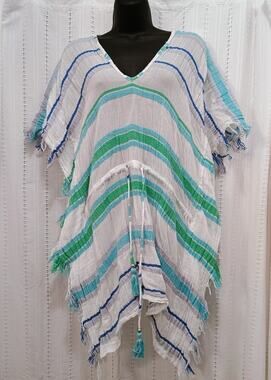 ✨ 3 / $15 DEAL ✨ Blue Island 100% Cotton Kaftan Swim Coverup Asymmetrical Medium